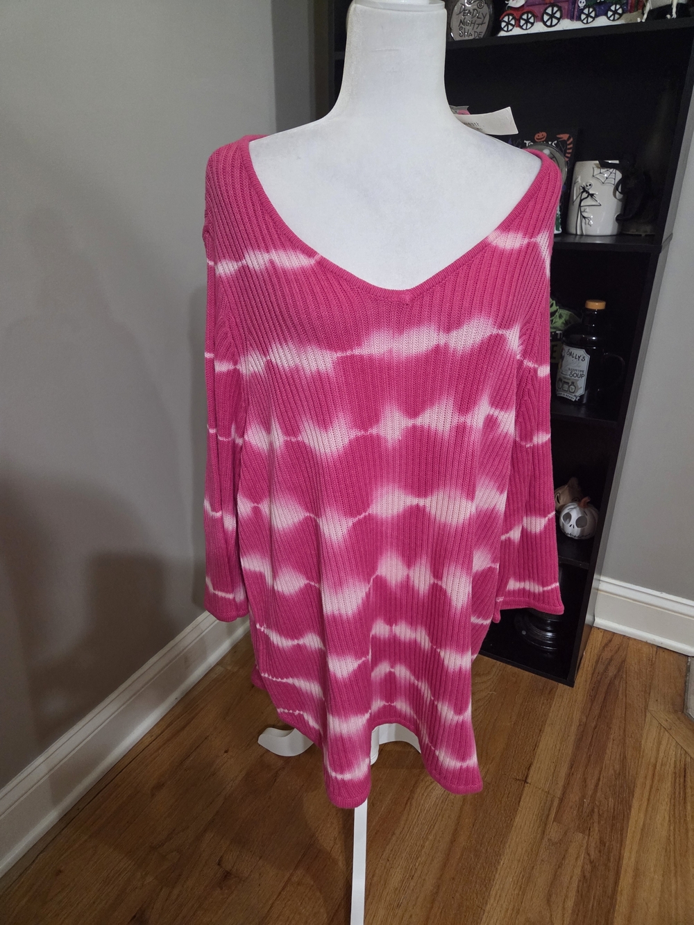 Westbound Pink and White Tie-Dye V-Neck Ribbed Tunic